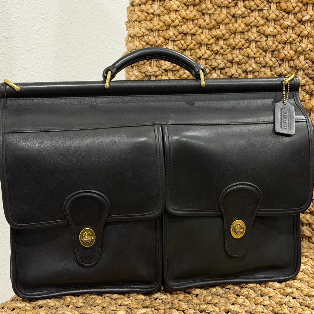 Vintage Coach Kensington Briefcase Black Leather Brass‎ Turnlock 5279